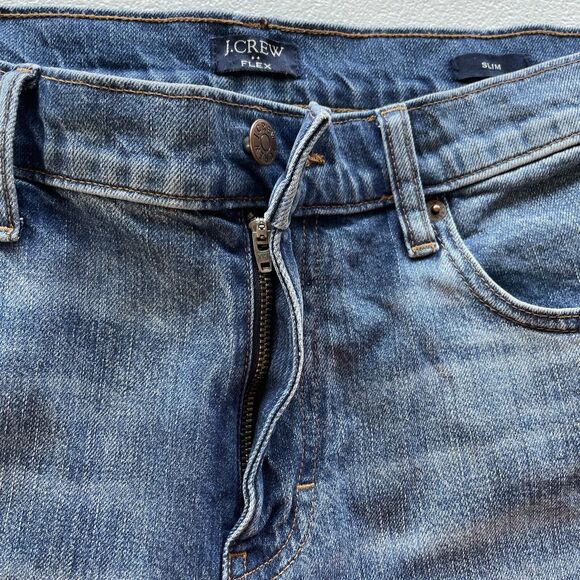 J.Crew Factory Jeans Men Slim Straight Flex 32X34 (33.5X33.5 Actual) Blue Denim - Picture 7 of 13